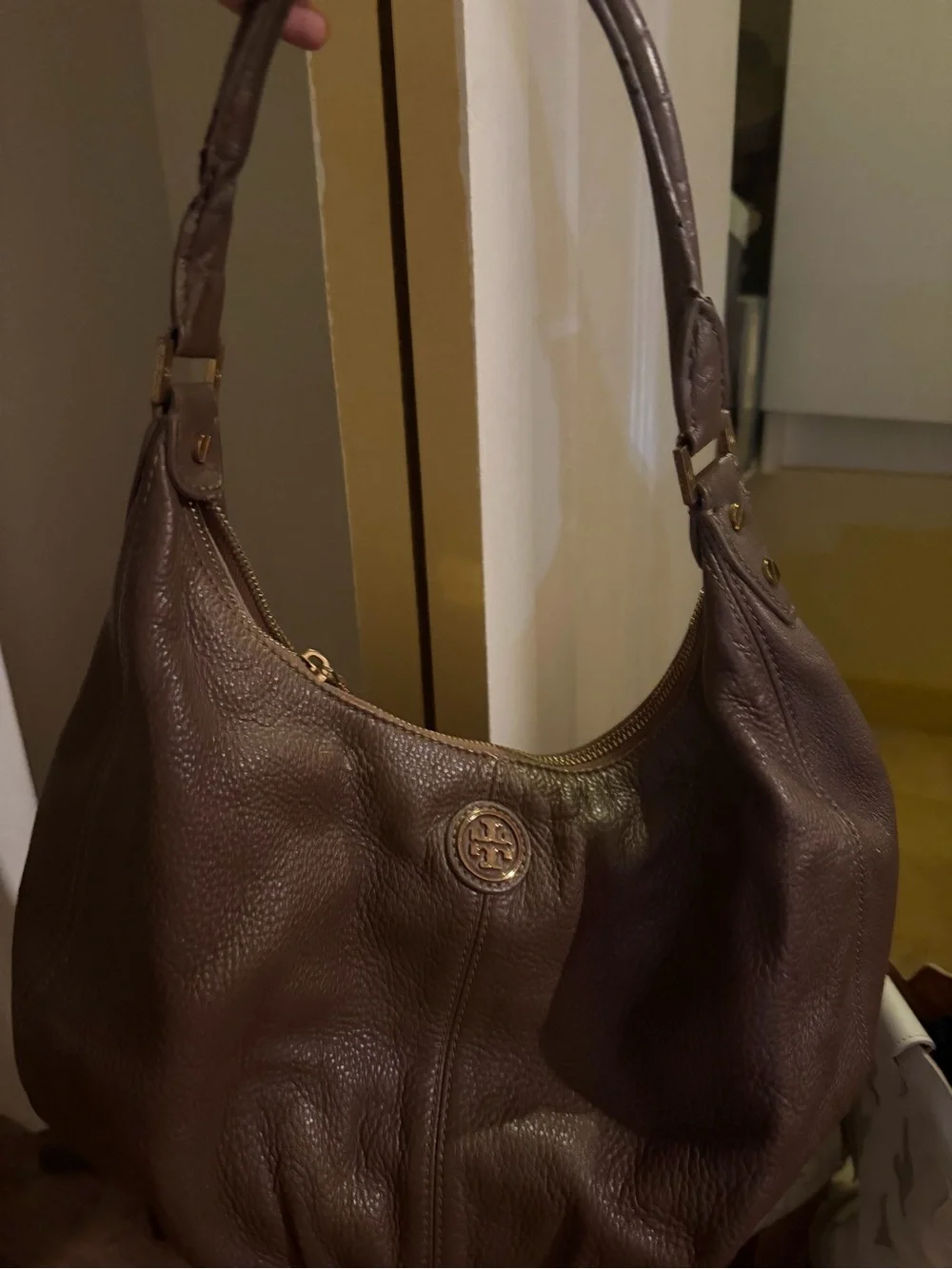 Tory Burch Chocolate Brown Pebbled Leather Hobo